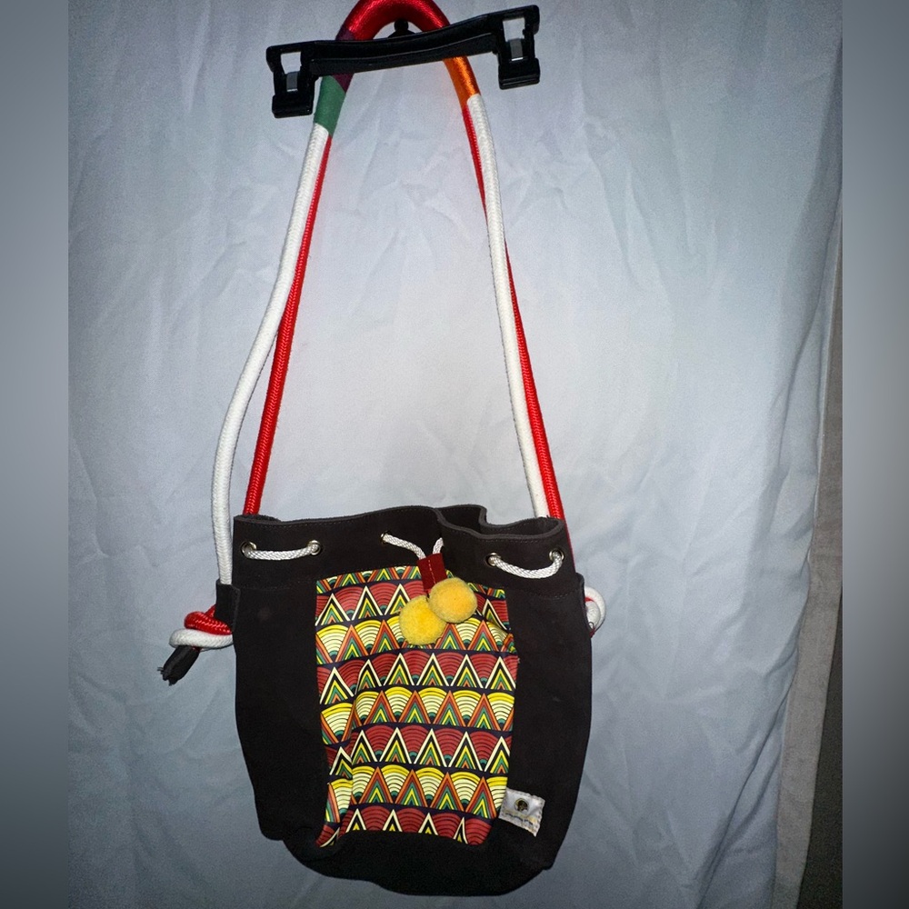 South Africa 2018 Nu Skin Crossbody Boho Purse Leather Multi Color Pom Pom